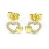 Oro Laminado Stud Earring, Gold Filled Style Heart Design, with White Micro Pave, Polished, Golden Finish, 02.199.0031