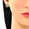 Oro Laminado Stud Earring, Gold Filled Style Heart Design, with Ruby Micro Pave, Polished, Golden Finish, 02.156.0397.1