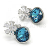 Rhodium Plated Stud Earring, Flower Design, with Indicolite Swarovski Crystals and White Micro Pave, Polished, Rhodium Finish, 02.63.2580