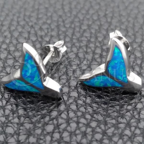 Sterling Silver Stud Earring, Fish Design, with Bermuda Blue Opal, Polished, Silver Finish, 02.391.0011
