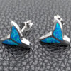 Sterling Silver Stud Earring, Fish Design, with Bermuda Blue Opal, Polished, Silver Finish, 02.391.0011