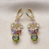 Oro Laminado Long Earring, Gold Filled Style Heart and Teardrop Design, with Multicolor Cubic Zirconia, Polished, Golden Finish, 02.196.0248