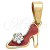 Oro Laminado Fancy Pendant, Gold Filled Style Shoes Design, with White Crystal, Red Enamel Finish, Golden Finish, 05.163.0057.3
