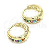 Oro Laminado Huggie Hoop, Gold Filled Style with Multicolor Cubic Zirconia, Polished, Golden Finish, 02.210.0599.4.15