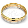 Oro Laminado Trio Bangle, Gold Filled Style Leaf Design, Polished, Tricolor, 07.252.0005.06 (06 MM Thickness, Size 6 - 2.75 Diameter)