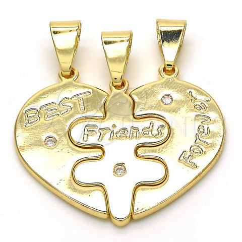 Oro Laminado Fancy Pendant, Gold Filled Style Heart Design, with White Cubic Zirconia, Polished, Golden Finish, 05.179.0056