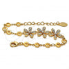 Oro Laminado Fancy Bracelet, Gold Filled Style Flower Design, with White Crystal, Polished, Golden Finish, 03.171.0010.07