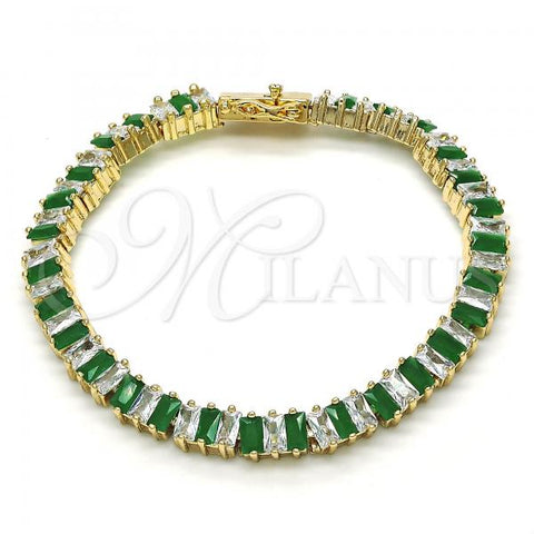 Oro Laminado Tennis Bracelet, Gold Filled Style with Green and White Cubic Zirconia, Polished, Golden Finish, 03.210.0075.2.08