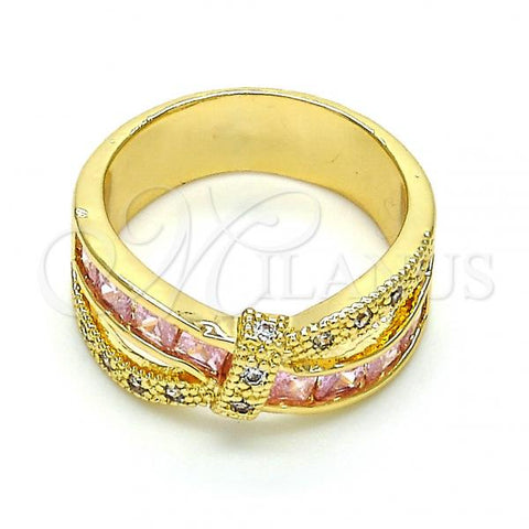 Oro Laminado Multi Stone Ring, Gold Filled Style with Pink and White Cubic Zirconia, Polished, Golden Finish, 01.210.0045.14.08 (Size 8)