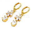 Oro Laminado Long Earring, Gold Filled Style Teardrop Design, with White Cubic Zirconia, Polished, Golden Finish, 02.221.0021