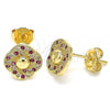 Oro Laminado Stud Earring, Gold Filled Style with Ruby and White Micro Pave, Polished, Golden Finish, 02.233.0025.2