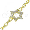 Oro Laminado Fancy Bracelet, Gold Filled Style Paperclip and Star of David Design, with Multicolor Micro Pave, Polished, Golden Finish, 03.341.0053.07