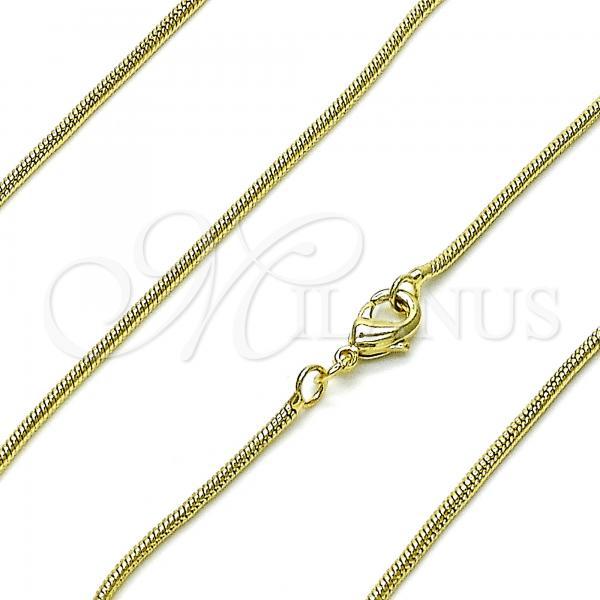Oro Laminado Basic Necklace, Gold Filled Style Rat Tail Design, Polished, Golden Finish, 04.213.0273.18