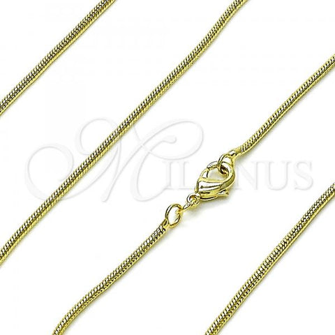 Oro Laminado Basic Necklace, Gold Filled Style Rat Tail Design, Polished, Golden Finish, 04.213.0273.18