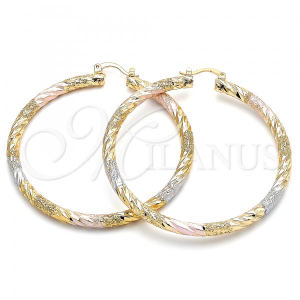 Oro Laminado Large Hoop, Gold Filled Style Diamond Cutting Finish, Tricolor, 02.170.0243.1.60