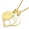 Oro Laminado Fancy Pendant, Gold Filled Style Heart Design, with White Cubic Zirconia, Polished, Golden Finish, 05.179.0063