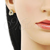 Oro Laminado Stud Earring, Gold Filled Style Love Knot Design, with White Micro Pave, Polished, Golden Finish, 02.213.0601