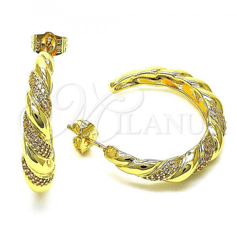 Oro Laminado Stud Earring, Gold Filled Style with White Micro Pave, Polished, Golden Finish, 02.195.0154