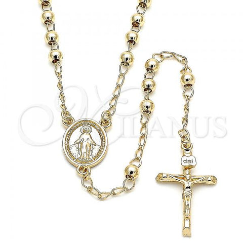 Oro Laminado Thin Rosary, Gold Filled Style Virgen Maria and Crucifix Design, Polished, Golden Finish, 09.213.0023.24