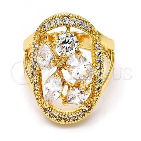 Oro Laminado Multi Stone Ring, Gold Filled Style with White Cubic Zirconia, Polished, Golden Finish, 01.210.0057.08 (Size 8)