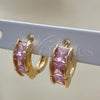 Oro Laminado Huggie Hoop, Gold Filled Style with Pink Cubic Zirconia, Polished, Golden Finish, 02.284.0038.12