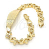 Oro Laminado ID Bracelet, Gold Filled Style Elephant and Owl Design, Polished, Golden Finish, 03.63.1940.08