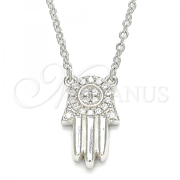 Sterling Silver Pendant Necklace, Hand of God Design, with White Cubic Zirconia, Polished, Rhodium Finish, 04.336.0207.16