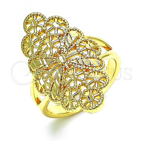 Oro Laminado Elegant Ring, Gold Filled Style Bow and Filigree Design, Diamond Cutting Finish, Golden Finish, 01.233.0027.08