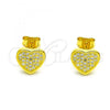 Sterling Silver Stud Earring, Heart Design, with White Cubic Zirconia, Polished, Golden Finish, 02.369.0014.2