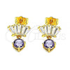 Oro Laminado Stud Earring, Gold Filled Style with Amethyst and White Cubic Zirconia, Polished, Golden Finish, 02.387.0104.3