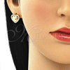 Oro Laminado Stud Earring, Gold Filled Style Heart Design, with White Micro Pave, Polished, Golden Finish, 02.156.0517