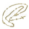 Oro Laminado Medium Rosary, Gold Filled Style Sagrado Corazon de Maria and Crucifix Design, Polished, Golden Finish, 5.208.002.24