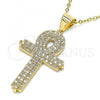 Oro Laminado Religious Pendant, Gold Filled Style Cross Design, with White Micro Pave, Polished, Golden Finish, 05.342.0077