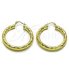 Oro Laminado Medium Hoop, Gold Filled Style Hollow Design, Diamond Cutting Finish, Golden Finish, 02.213.0310.40
