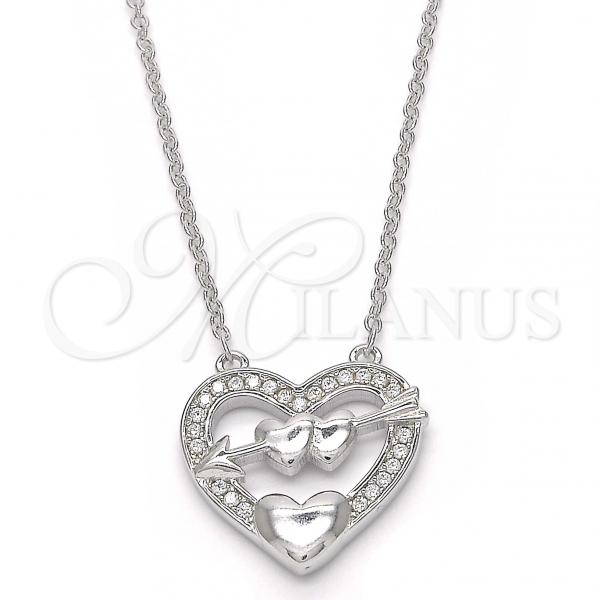 Sterling Silver Pendant Necklace, Heart Design, with White Cubic Zirconia, Polished, Rhodium Finish, 04.336.0026.16