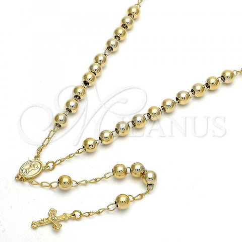 Oro Laminado Medium Rosary, Gold Filled Style Divino Niño and Crucifix Design, Polished, Golden Finish, 09.118.0014.24