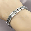 Stainless Steel Solid Bracelet, Greek Key Design, Polished, Black Rhodium Finish, 03.114.0311.1.09