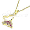 Oro Laminado Pendant Necklace, Gold Filled Style Butterfly Design, with Ruby Micro Pave, Polished, Golden Finish, 04.156.0053.2.20