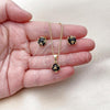 Oro Laminado Earring and Pendant Adult Set, Gold Filled Style Ball Design, with Black Cubic Zirconia, Polished, Golden Finish, 10.342.0252.1