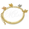 Oro Laminado Charm Bracelet, Gold Filled Style Butterfly and Hollow Design, Diamond Cutting Finish, Tricolor, 03.63.1816.1.08
