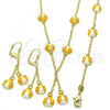 Oro Laminado Earring and Pendant Children Set, Gold Filled Style Ladybug Design, with White Crystal, Yellow Enamel Finish, Golden Finish, 06.60.0005.2
