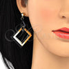 Oro Laminado Long Earring, Gold Filled Style Black Resin Finish, Golden Finish, 02.268.0075.1