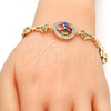 Oro Laminado Fancy Bracelet, Gold Filled Style with Multicolor Cubic Zirconia, Polished, Golden Finish, 03.210.0044.5.08