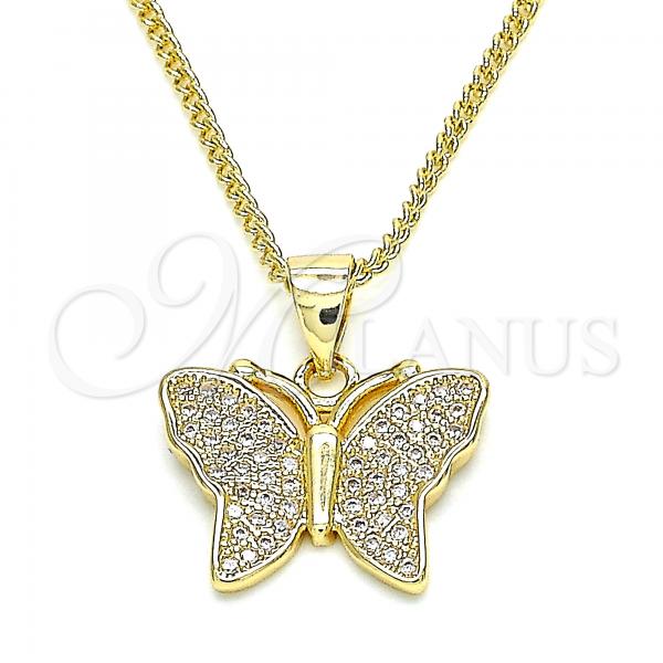 Oro Laminado Pendant Necklace, Gold Filled Style Butterfly Design, with White Micro Pave, Polished, Golden Finish, 04.156.0305.20
