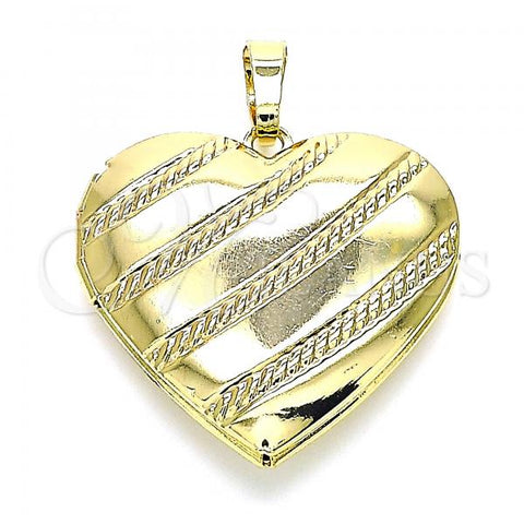Oro Laminado Locket Pendant, Gold Filled Style Heart Design, Polished, Golden Finish, 05.117.0026