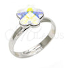 Rhodium Plated Multi Stone Ring, Flower Design, with Aurore Boreale Swarovski Crystals, Polished, Rhodium Finish, 01.239.0010.5 (One size fits all)