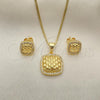 Oro Laminado Earring and Pendant Adult Set, Gold Filled Style with White Micro Pave, Polished, Golden Finish, 10.342.0108