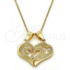 Oro Laminado Fancy Pendant, Gold Filled Style Heart and Love Design, with White Cubic Zirconia, Polished, Golden Finish, 05.179.0050