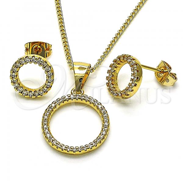 Oro Laminado Earring and Pendant Adult Set, Gold Filled Style with White Micro Pave, Polished, Golden Finish, 10.342.0073