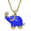 Oro Laminado Fancy Pendant, Gold Filled Style Elephant Design, with White Micro Pave, Blue Enamel Finish, Golden Finish, 05.362.0003.2